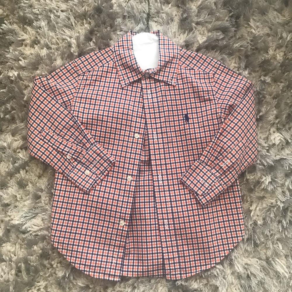 Boys Blue and Orange plaid button down